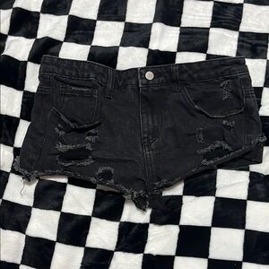 SHEIN Black Jean Shorts with Distressed Frayed Hem